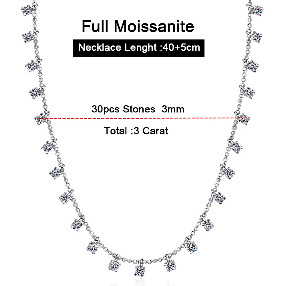 Serenty 30 Stones 3mm 4mm D Color Moissanite Brilliant Necklace For Women S925 Sterling Silver Sparkling Neck Chain Fine Jewelry