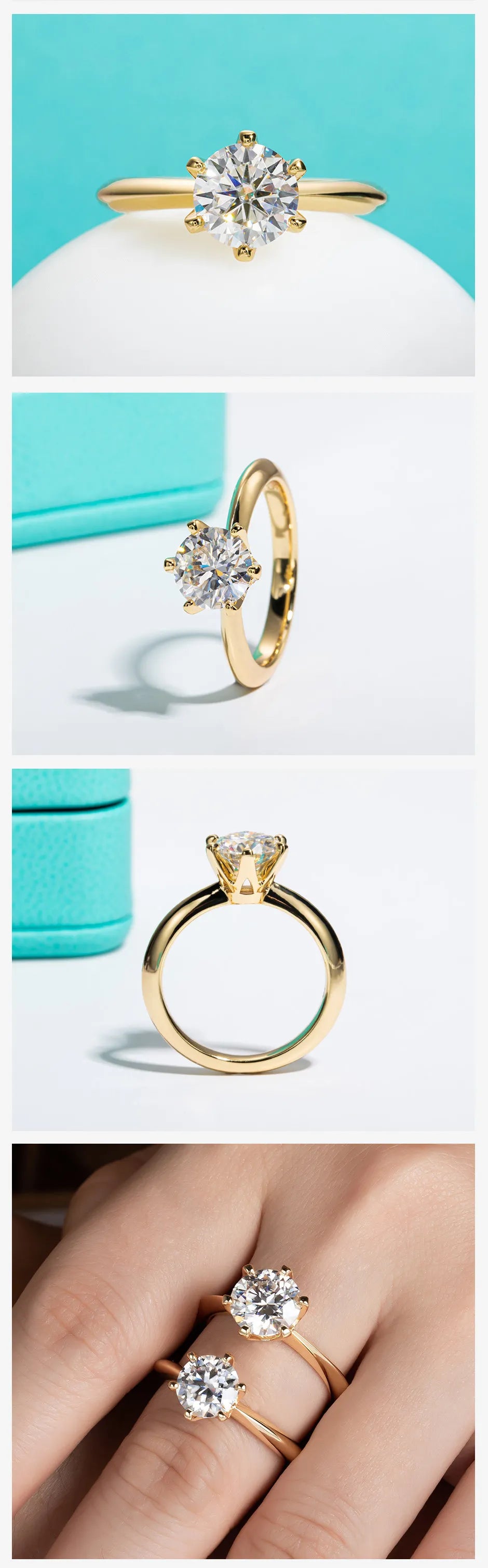 AnuJewel Yellow Gold Plated 2ct 3ct D Color Moissanite Engagement Solitaire Rings For Women GRA Cer Customs Jewelry Wholesale