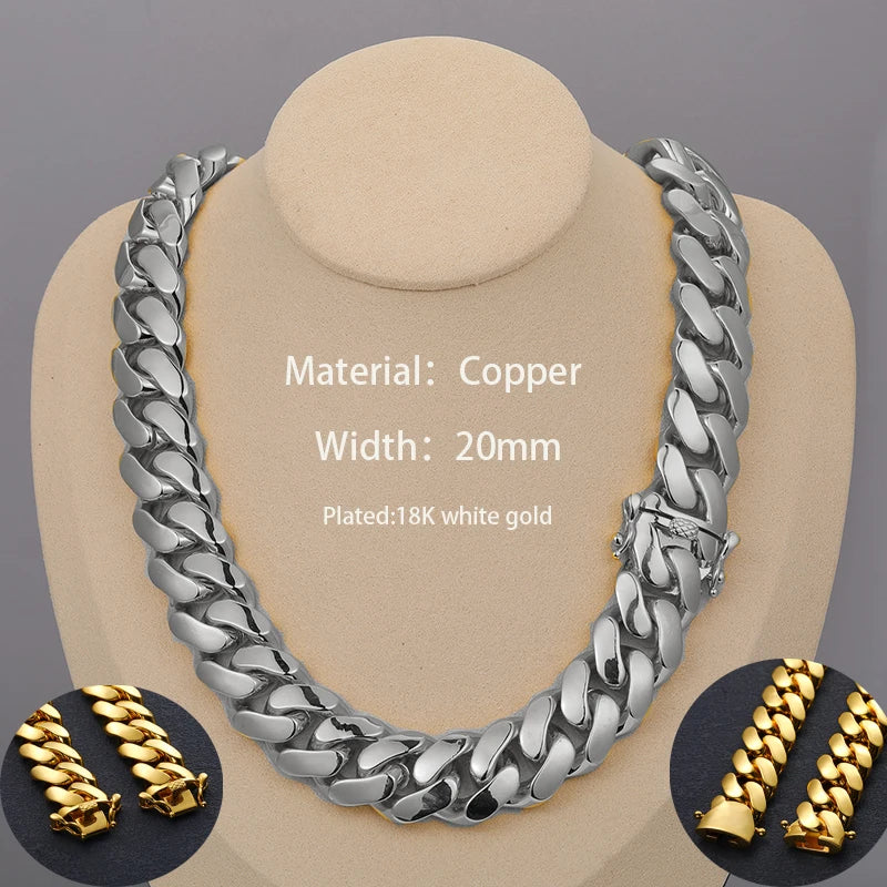 20mm Heavy Solid 18K Gold Plated Miami Cuban Link Chains Hip Hop Jewelry Choker Necklaces for Men Wholesale Price