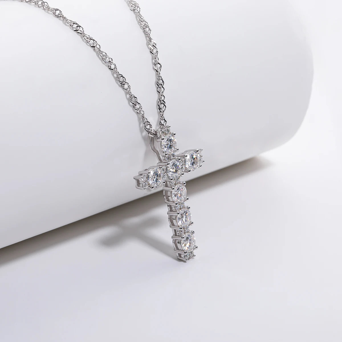 AnuJewel 4MM 2.1 Carat D Color Moissanite Diamond Cross Pendant Necklace 925 Sterling Silver 18K Gold Plated Customs Jewelry