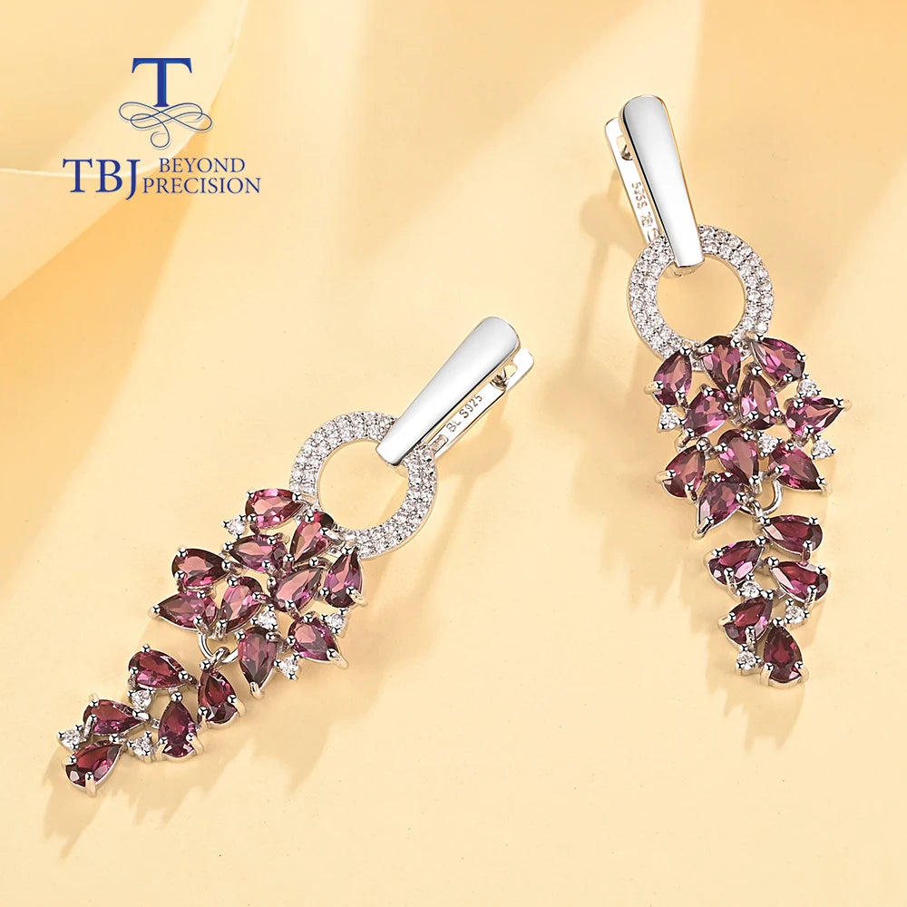 925 Sterling silver natural Rhodolite garnet long earrings for women fine jewelry gorgeous anniversary gift