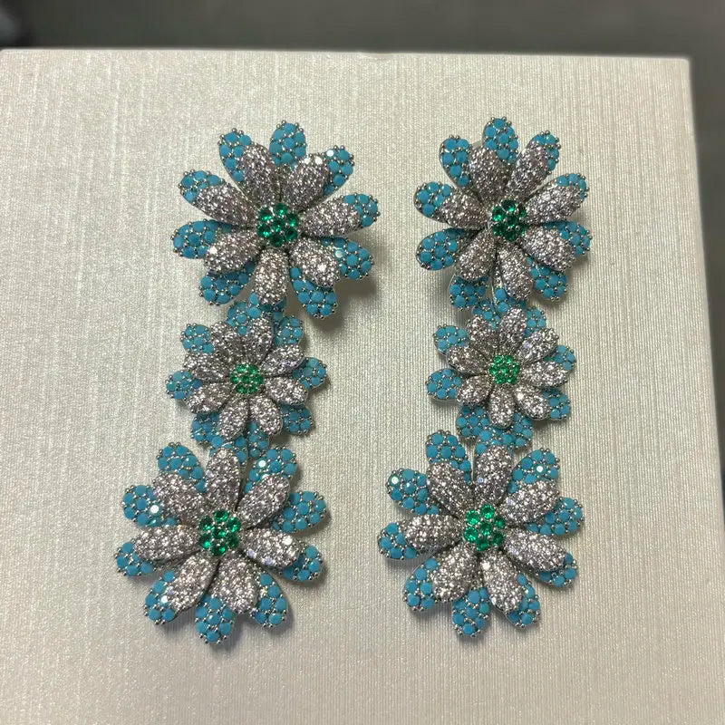 Bilincolor Luxury Blue Flower Earring for Women Wedding Jewelry Gift