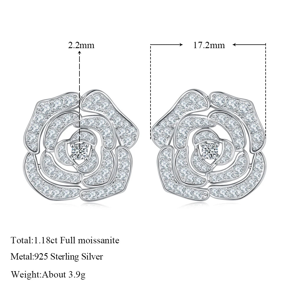 1.18ct All Moissanite D Color VVSI 18K White Gold Plated S925 Sterling Silver Flower Halo Stud Earrings Lab Diamond Fine Jewelry