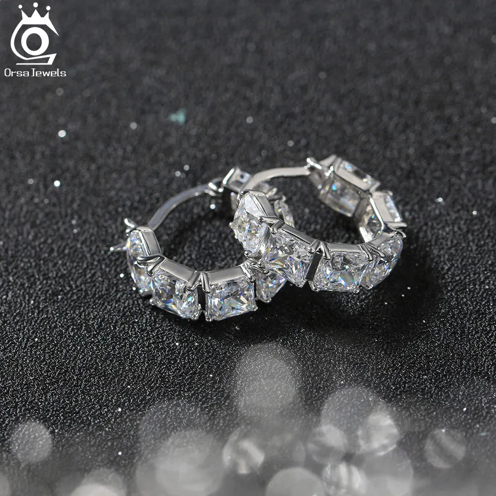 ORSA JEWELS Brilliant 925 Sterling Silver Round 8A Premium Zircon Hoop Earrings for Women Dainty Earrings Jewelry Gifts LZE15