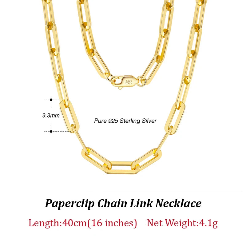 ORSA JEWELS Genuine 925 Sterling Silver Paperclip Neck Chain 6/9.3/12mm Basic Link Chain Necklace for Men Women Jewelry SC39