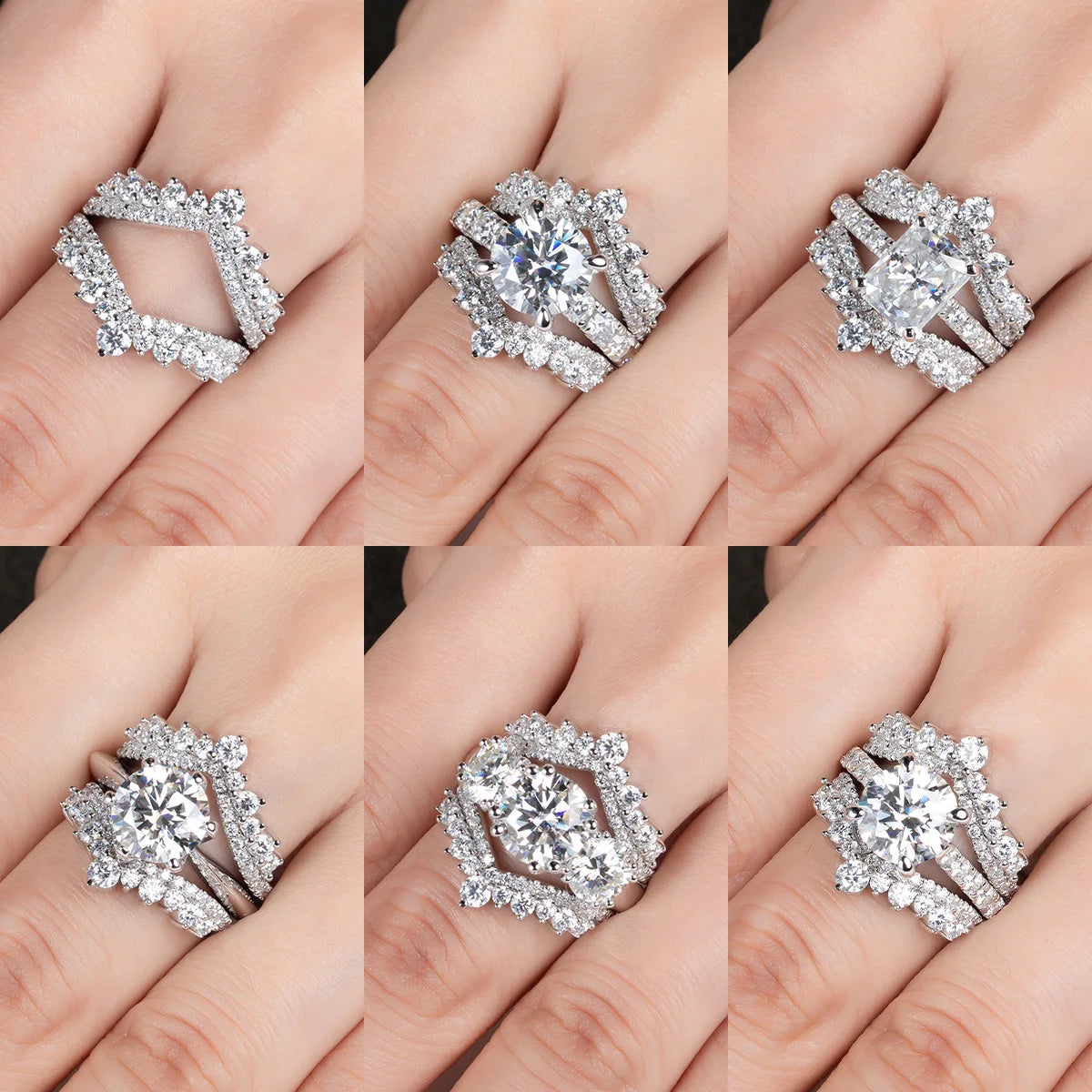 AnuJewel 3mm D Color Moissanite Heart Shape Wedding Bands 18k Gold Plated 925 Sterling Silver Bridal Ring Set For Girls Jewelry