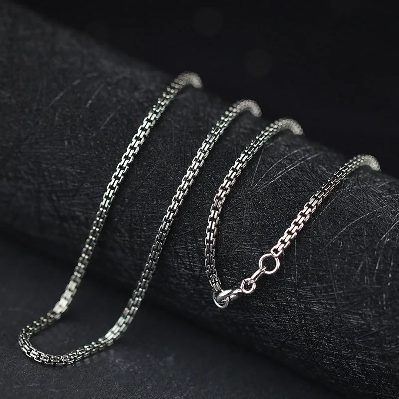 Real Pure Silver Double Circle Square Box chain Necklace For Men Women S925 Sterling Silver Vintage Fine Necklace Jewelry