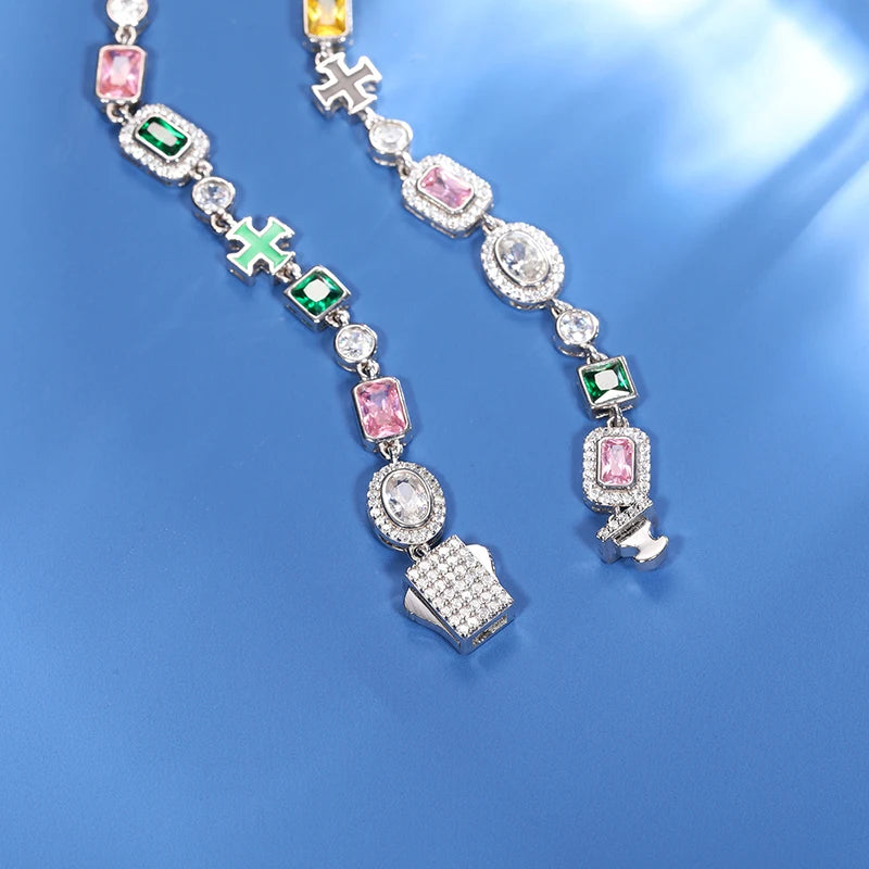 2024 Trend Colored Square Stone Choker Necklace for Women Girls Colorful Chain For Men Couple Jewelry 7mm/10mm Male Female Gifts