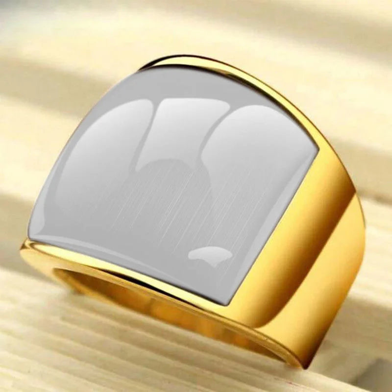 BOCAI 316l Titanium Steel Men's Rings Domineering Fashion Personaltiy Temperament Green Cat's Eye Gemstone Finger Ring