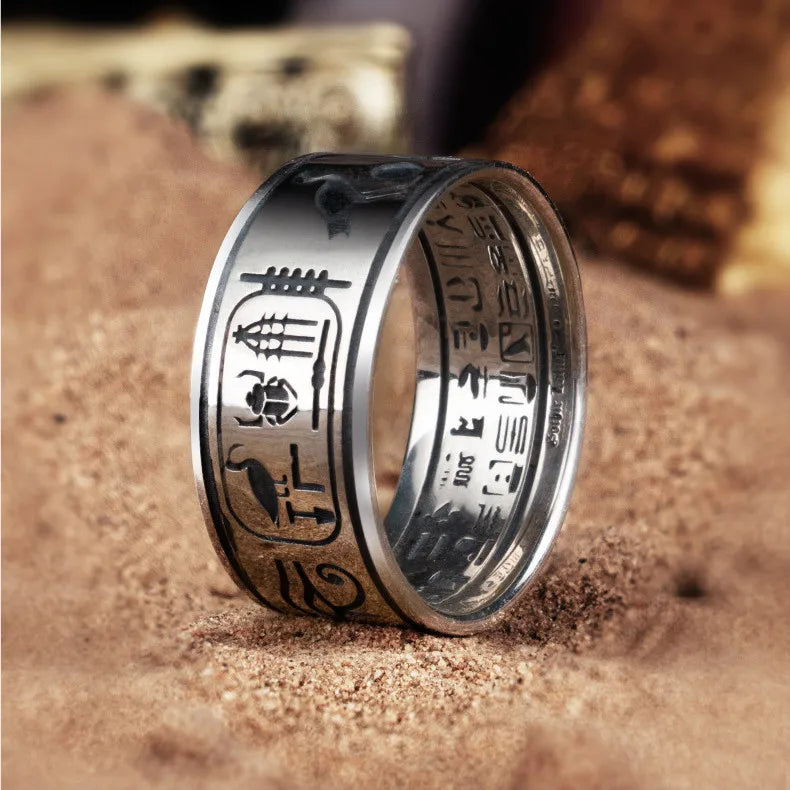 BOCAI S925 Sterling Silver Rings New Fashion the Gods of Egyptian Totem Argentum Punk Domineering Hand Jewelry for Men