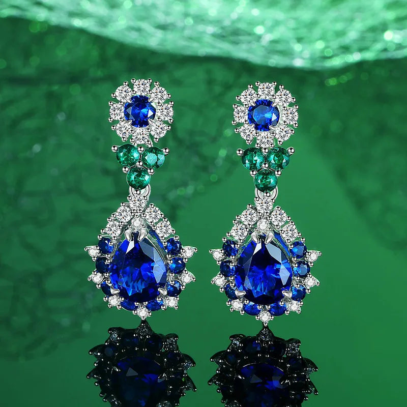 100% S925 Silver 8x10MM Water Drop Red High Carbon Diamond Drop Earrings Women's Wedding Commemorative Crystal Jewelry