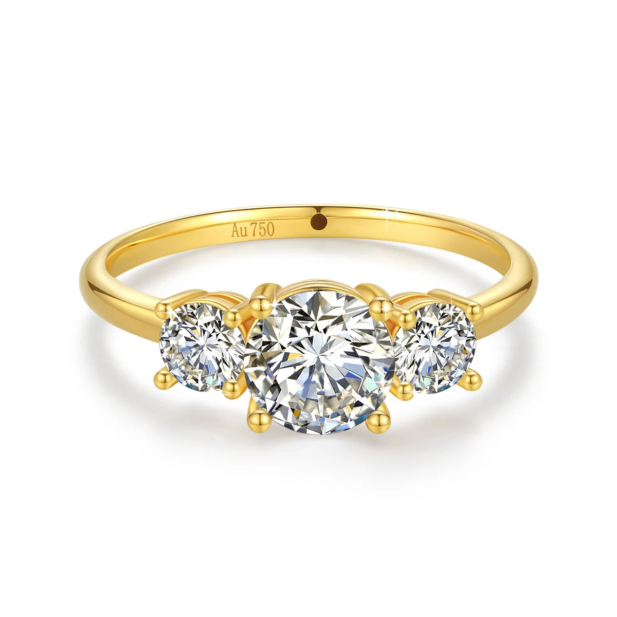 Real 14K 18K Gold Hollow VVS1 Round 1.6ctw Moissanite 3-Stone Ring AU750 Jewelry Certified for Women Wedding Engagement Gift