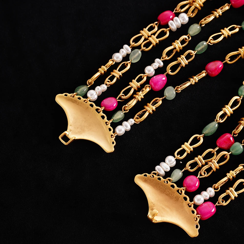 Retro Palace Style Multi-layer Natural Stone Necklace Female Light Luxury High Sense of Elegant Medieval Clavicle Chain