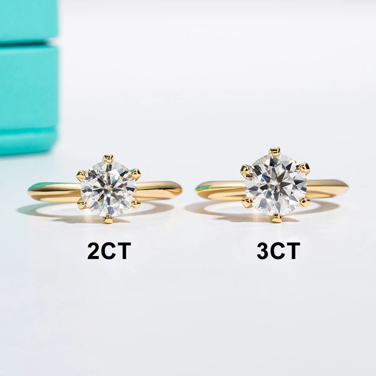 AnuJewel Yellow Gold Plated 2ct 3ct D Color Moissanite Engagement Solitaire Rings For Women GRA Cer Customs Jewelry Wholesale