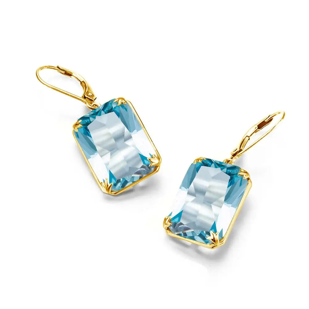 Real Silver 925 Earring For Women Trend Aquamarine Earrings Gold Plated Anniversary Party Banquet Luxury Fine Jewelry Accessorie