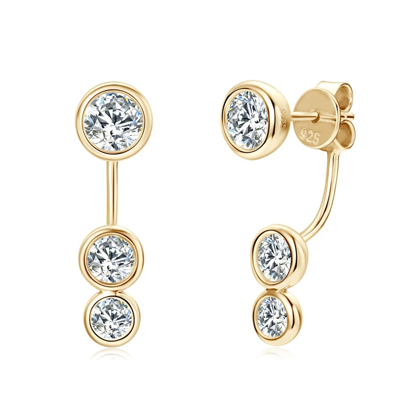 All Round Moissanite Diamond Ear Jacket Earrings 5mm&4mm&3.5mm 925 Real Silver Stud Earring for Women 2024 Unique Fine Jewelry