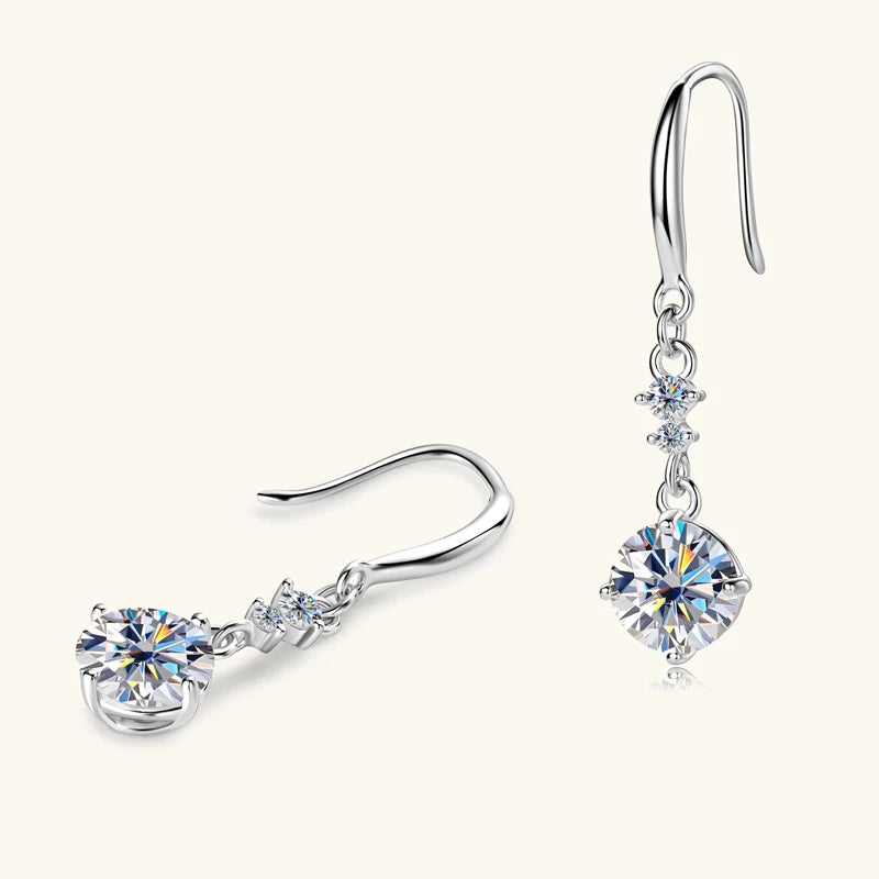 100% Real Silver 925 D Color 6.5mm Moissanite Diamond Hook Earrings Dangle Drop Earring for Women Wedding Jewelry Valentine Gift