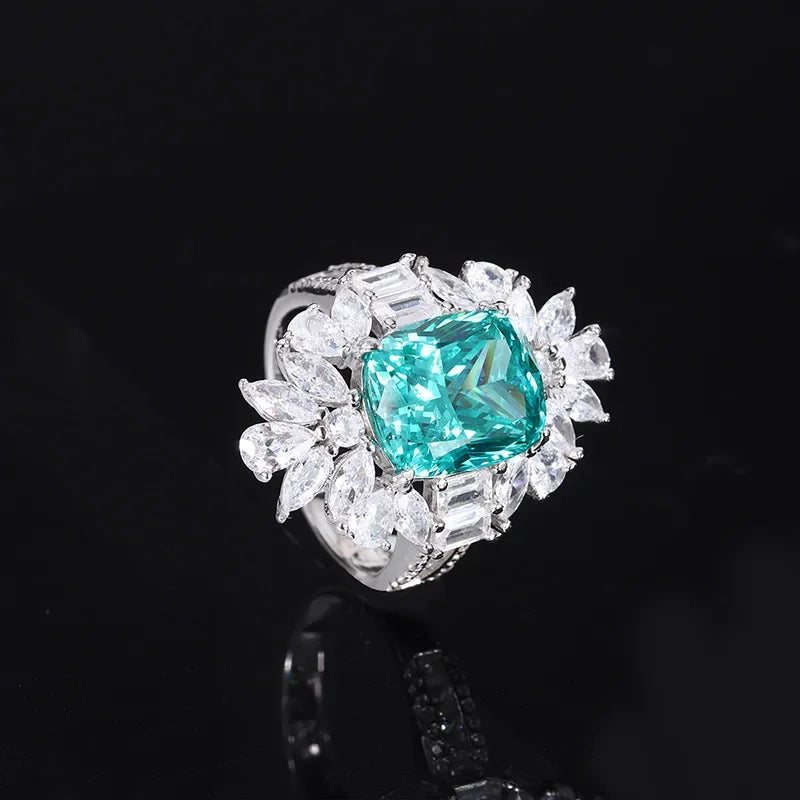 18K Gold Inlaid with PT950 Platinum Colored Gemstone Tourmaline Paraiba Mouth Jewelry Ring 10*12