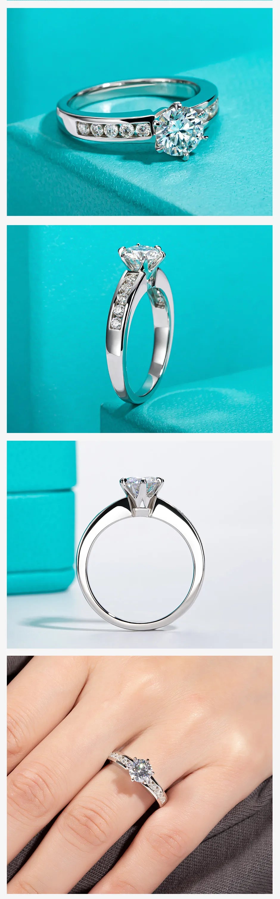 AnuJewel 1ct/2ct D Color Moissanite Engagement Rings For Women 925 Sterling Silver Promise Wedding Rings Fine Jewelry Wholesale