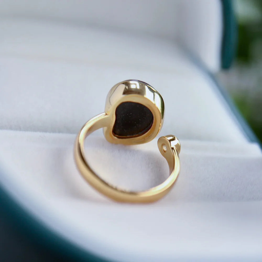 Trendy Ammolite Ring 925 Silver 18k Gold Plated from Canadian Adjustable Jewelry Opalite Stackable for Women Party Gift