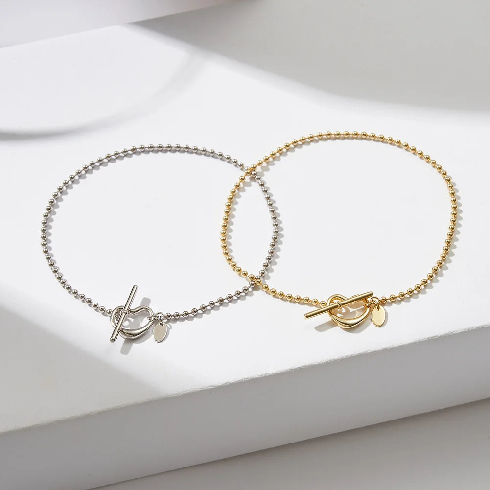 ORSA JEWELS 925 Sterling Silver 2.0mm Bead Chain Bracelet for Women with Heart Toggle Clasp Foot Ankle Straps Jewelry SA68