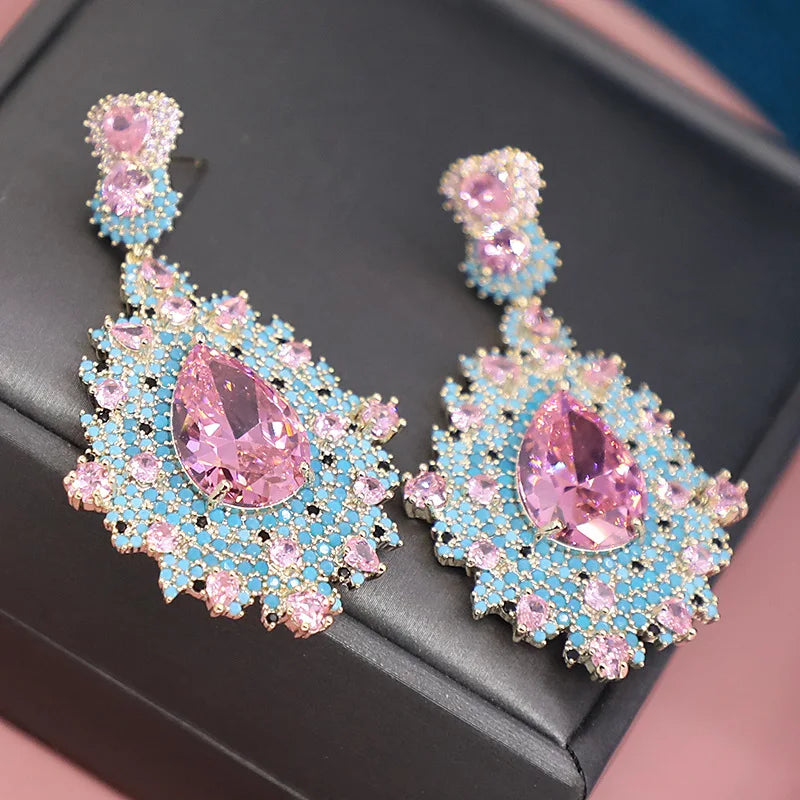 Bilincolor Fashion Elegant Pink and Blue Earring for Women