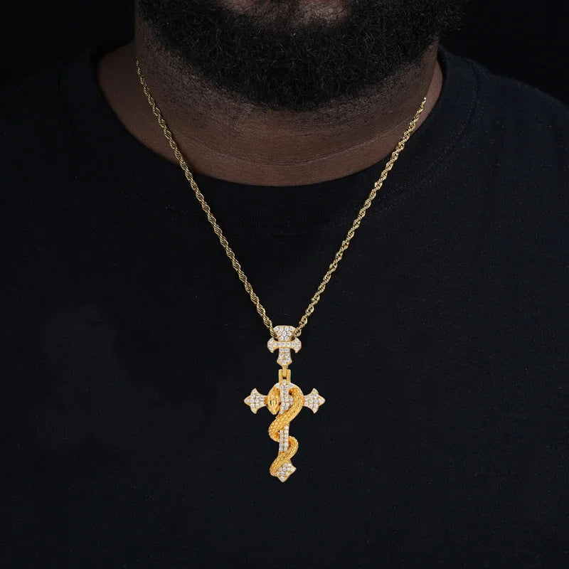 2025 New Snake Winding Cross Pendant Necklace For Men Women 925 Sterling Silver Moissanite Iced Out Bling Hip Hop Jewelry Gifts
