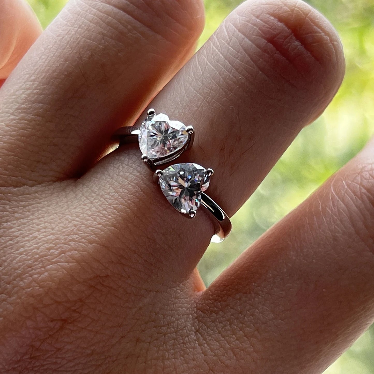 AnuJewel 2 Carat D Color Heart Moissanite Anti-Stress Ring 925 Sterling Silver Two Stone Engagement Wedding Women's Ring