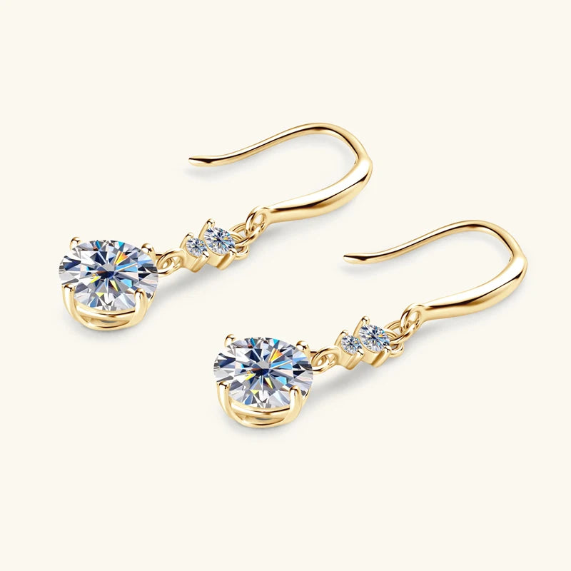 100% Real Silver 925 D Color 6.5mm Moissanite Diamond Hook Earrings Dangle Drop Earring for Women Wedding Jewelry Valentine Gift