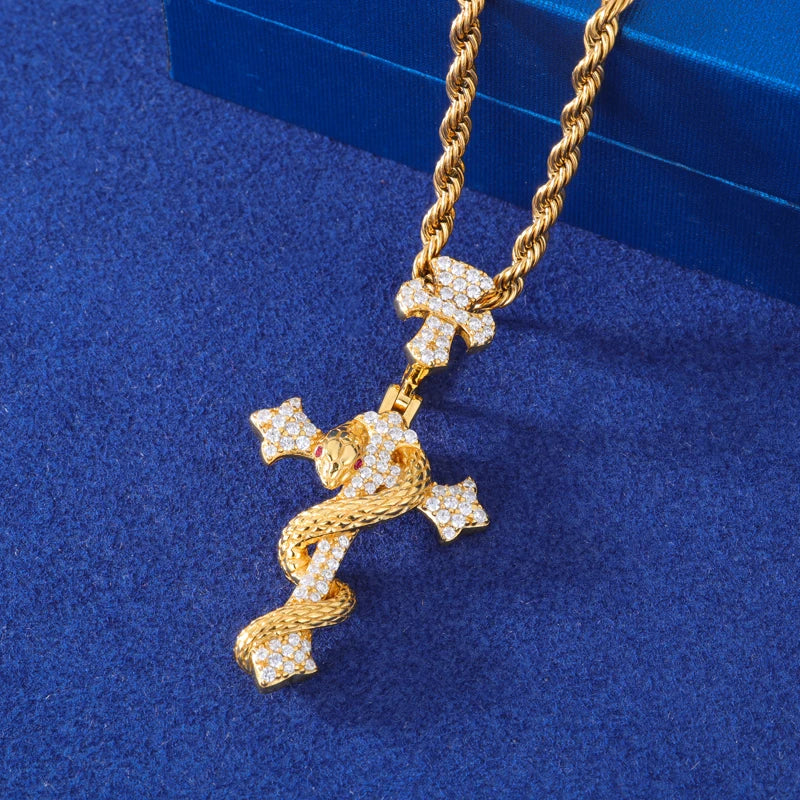 2025 New Snake Winding Cross Pendant Necklace For Men Women 925 Sterling Silver Moissanite Iced Out Bling Hip Hop Jewelry Gifts