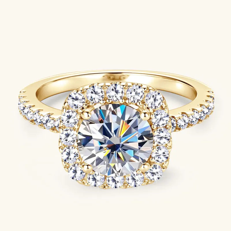 Anziw Real 2CT 8mm Round Moissanite Square Ring 925 Sterling Silver Luxury Brilliant Diamond Wedding Finger Rings Band For Women