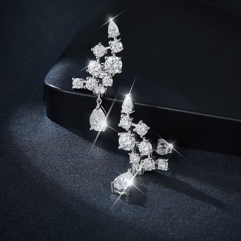 6.1cttw Luxury Full Moissanite Drop Earrings for Women 925 Sterling Silver D Color Sparkling Pear Cut Diamond Wedding Jewely GRA