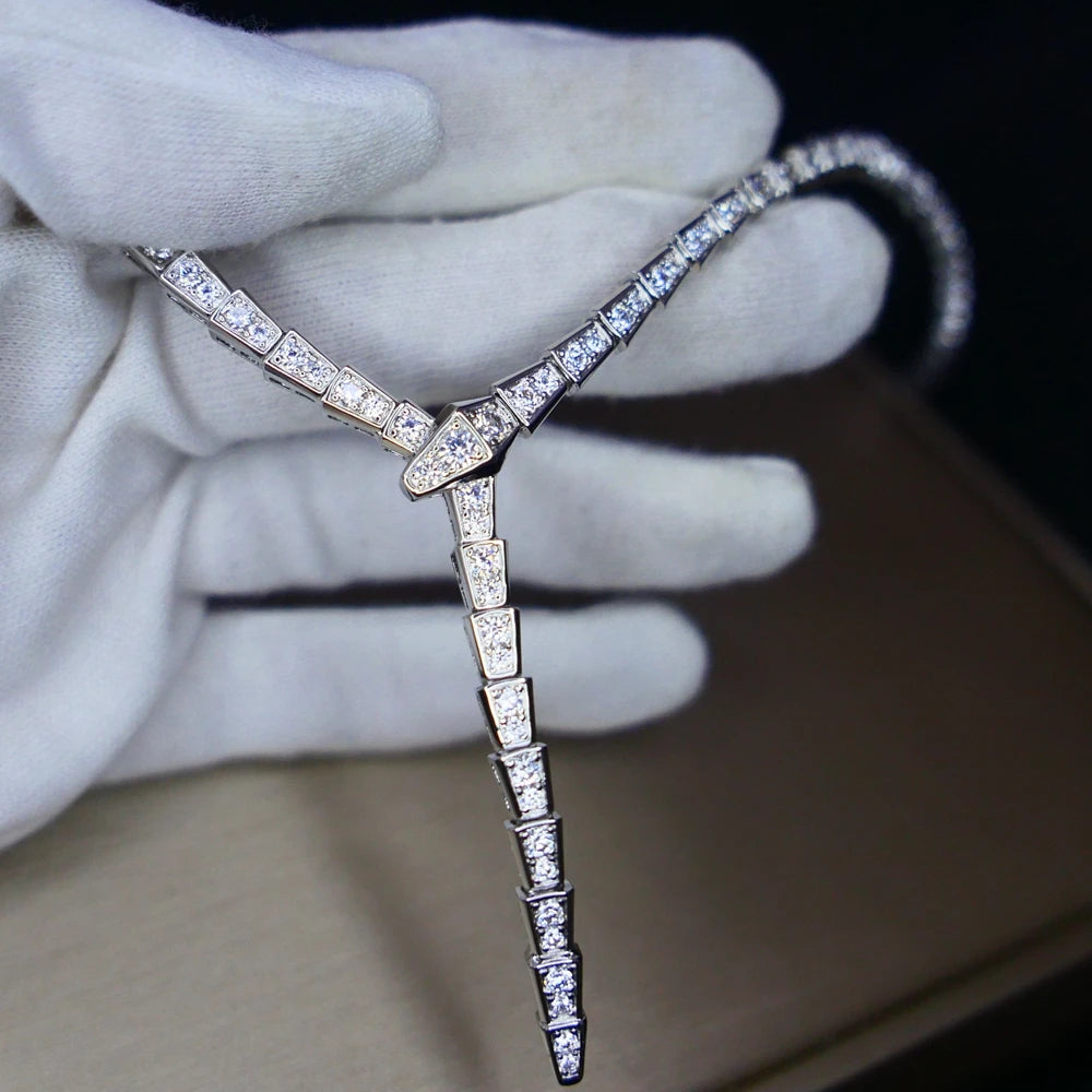 Slim Classic Fashion Full Zircon Diamond Stone Narrow Snake Shaped Choker Necklace Women Luxury Designer Gold plated Jewelry