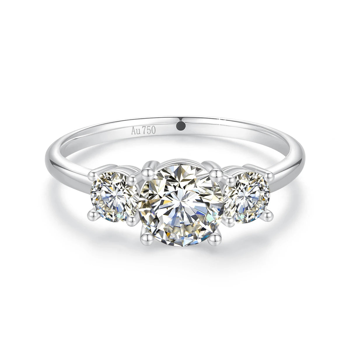Real 14K 18K Gold Hollow VVS1 Round 1.6ctw Moissanite 3-Stone Ring AU750 Jewelry Certified for Women Wedding Engagement Gift