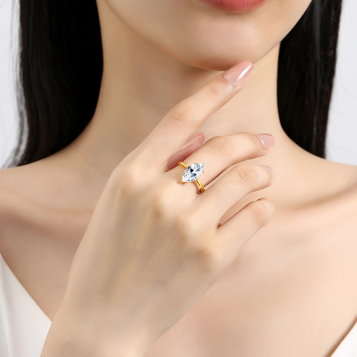 14K Gold Moissanite Diamond Rings for Women Marquise Cut 3CT VVS1 Au585 Luxury Jewelry for Engagement Wedding Christmas Gifts