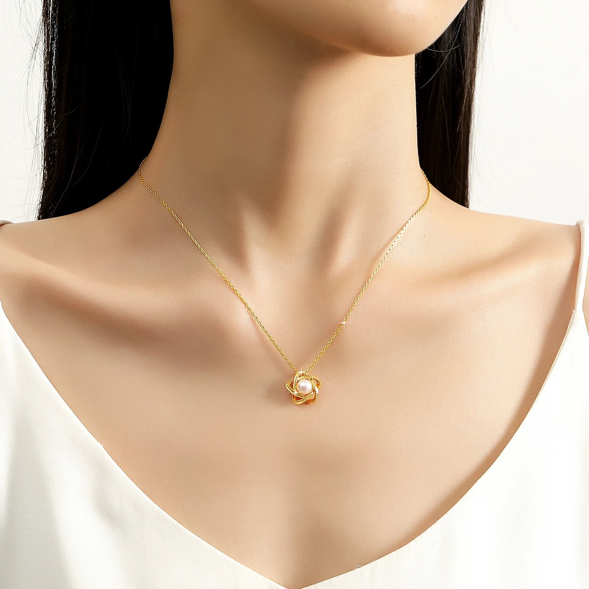 18K Yellow Gold Necklace Lucky Stars Pendant Freshwater Pearl Pure AU750 Fine Jewelry for Women Dropshipping