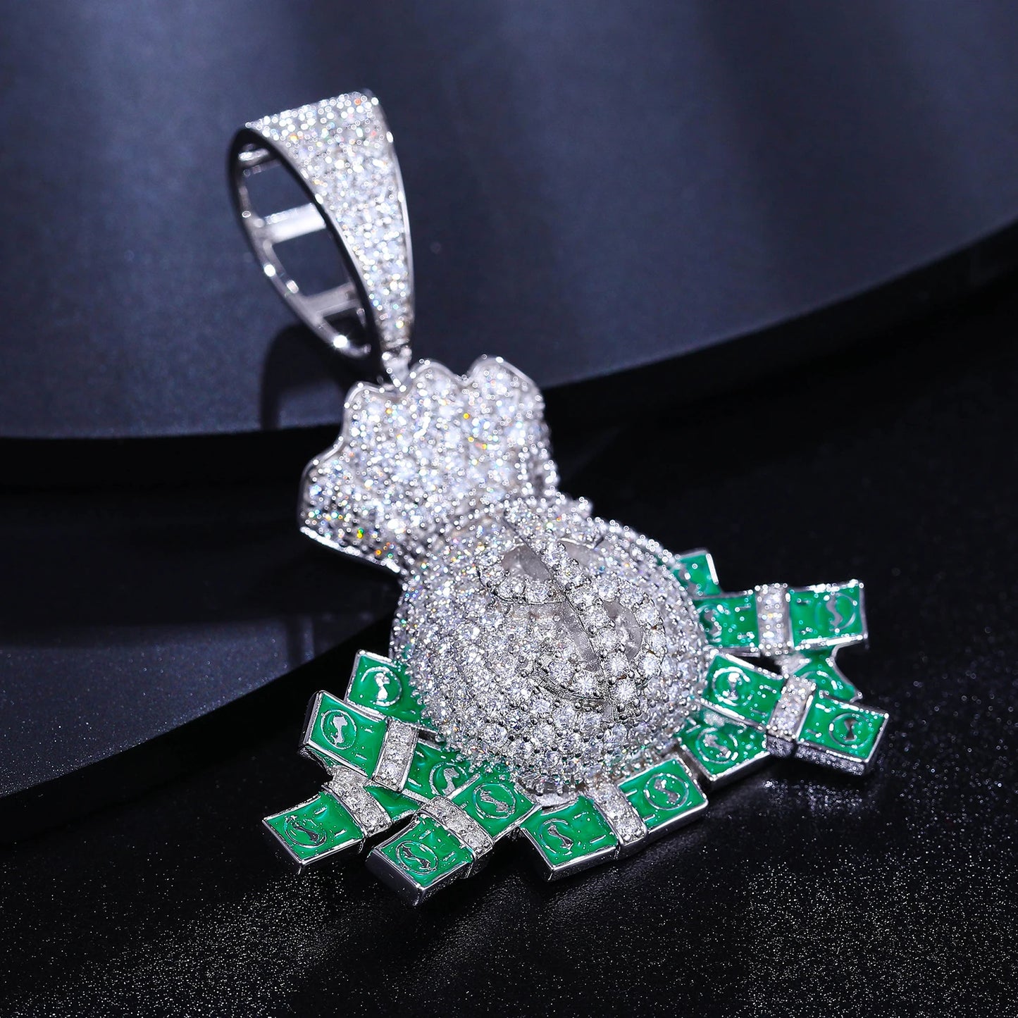 S925 Silver Fashion Personality Dollar Money Bag Pendant Necklaces D Color VVS Moissanite Creativity Hip Hop Iced Out Jewelry