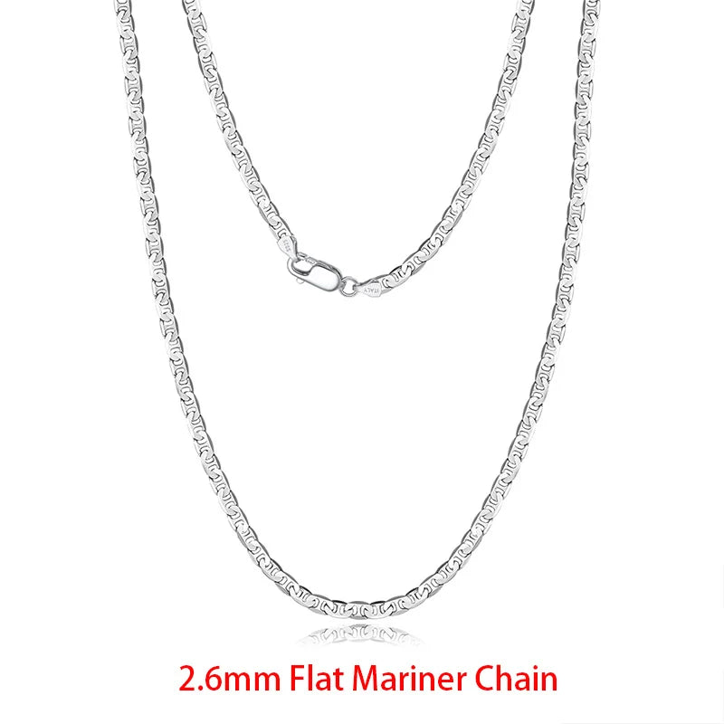 ORSA JEWELS Italian 925 Sterling Silver 2.6mm 3.7mm 5.0mm Flat Mariner Chain Necklace for Women Men Fashion Silver Jewelry SC78