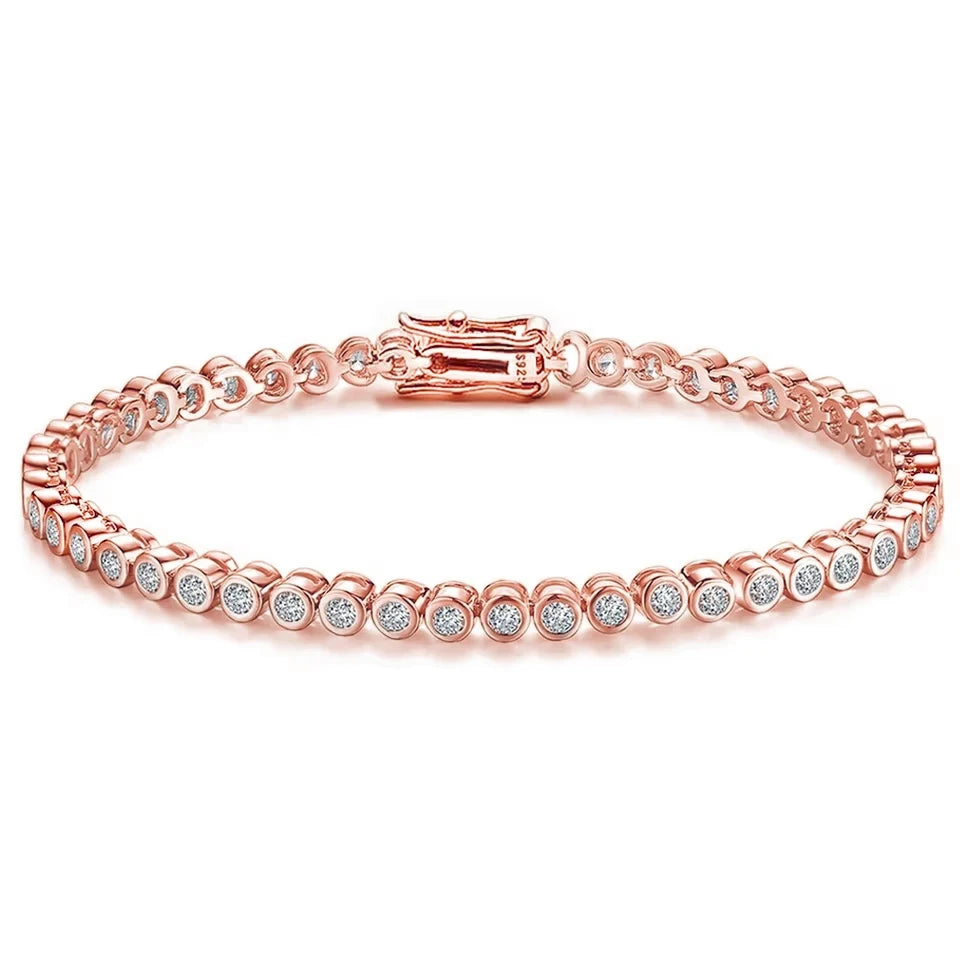 2mm Moissanite Tennis Bracelet for Woman Men 925 Sterling Silver Plated 18k Gold Hip Hop Chain Round Bubble Diamond Bracelets