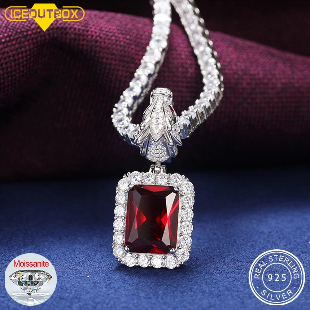 S925 Domineering Triangle Dragon Head Bail Red Cubic Zirconia Gem Pendant Necklace For Men Animal Hip Hop Men Jewelry Gifts