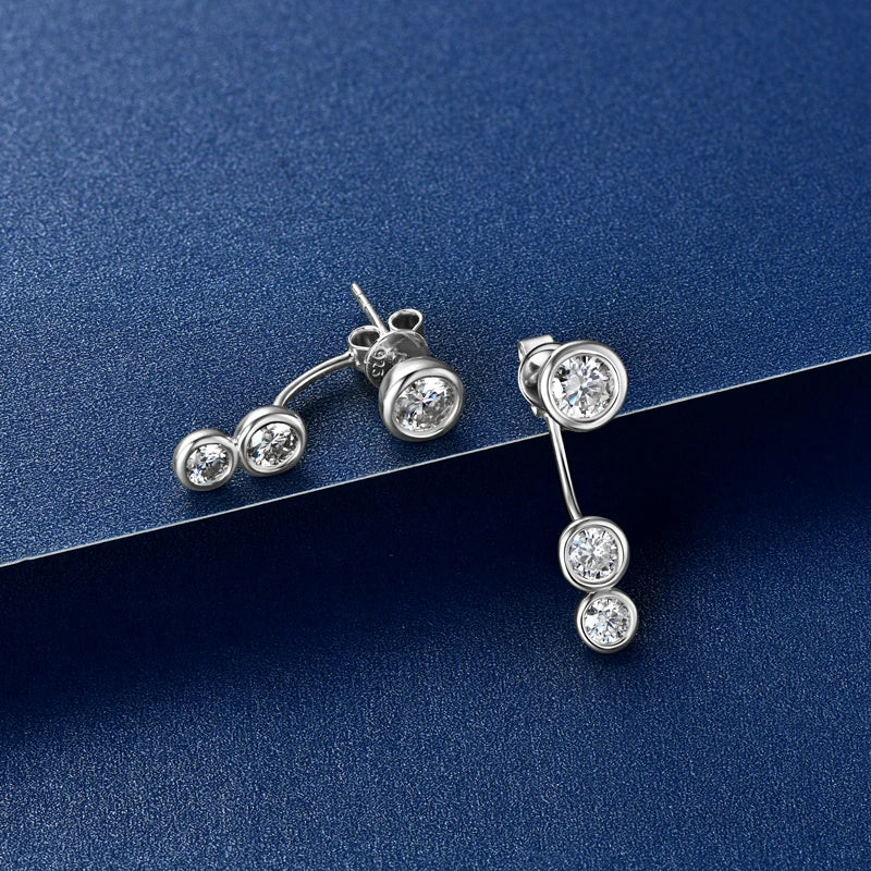 All Round Moissanite Diamond Ear Jacket Earrings 5mm&4mm&3.5mm 925 Real Silver Stud Earring for Women 2024 Unique Fine Jewelry