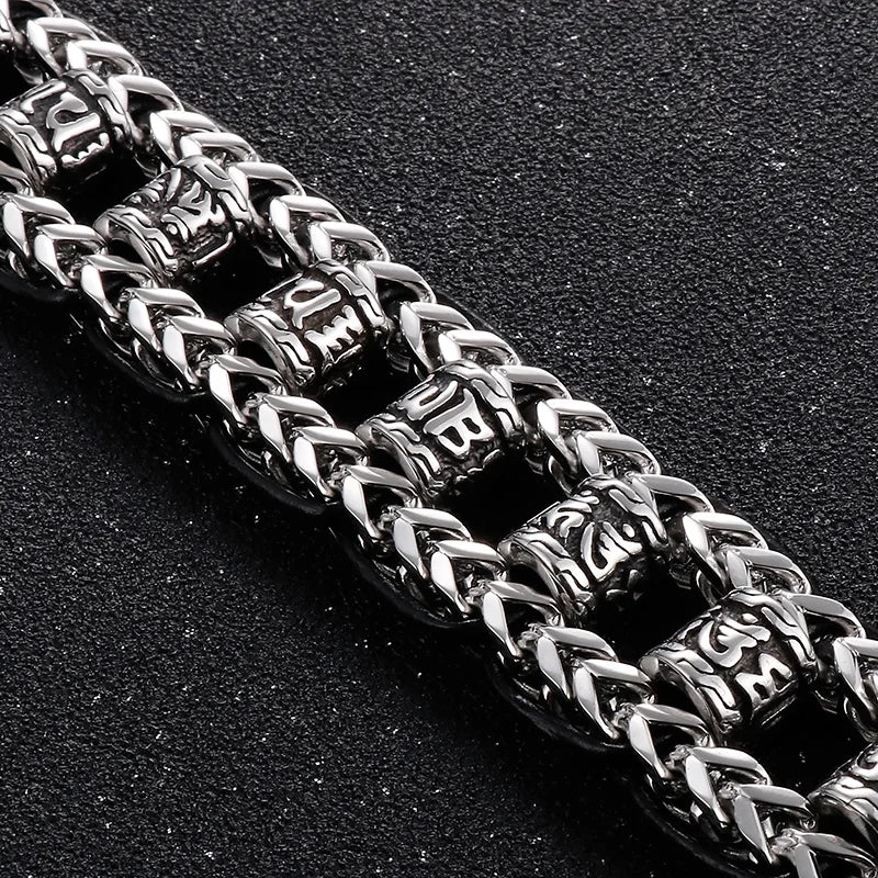 22mm Punk Retro Skull Head Bracelet for Men Hiphop Rock Stainless Steel Male Gothic Biker Bike Leather Bangle Wristband Jewelry