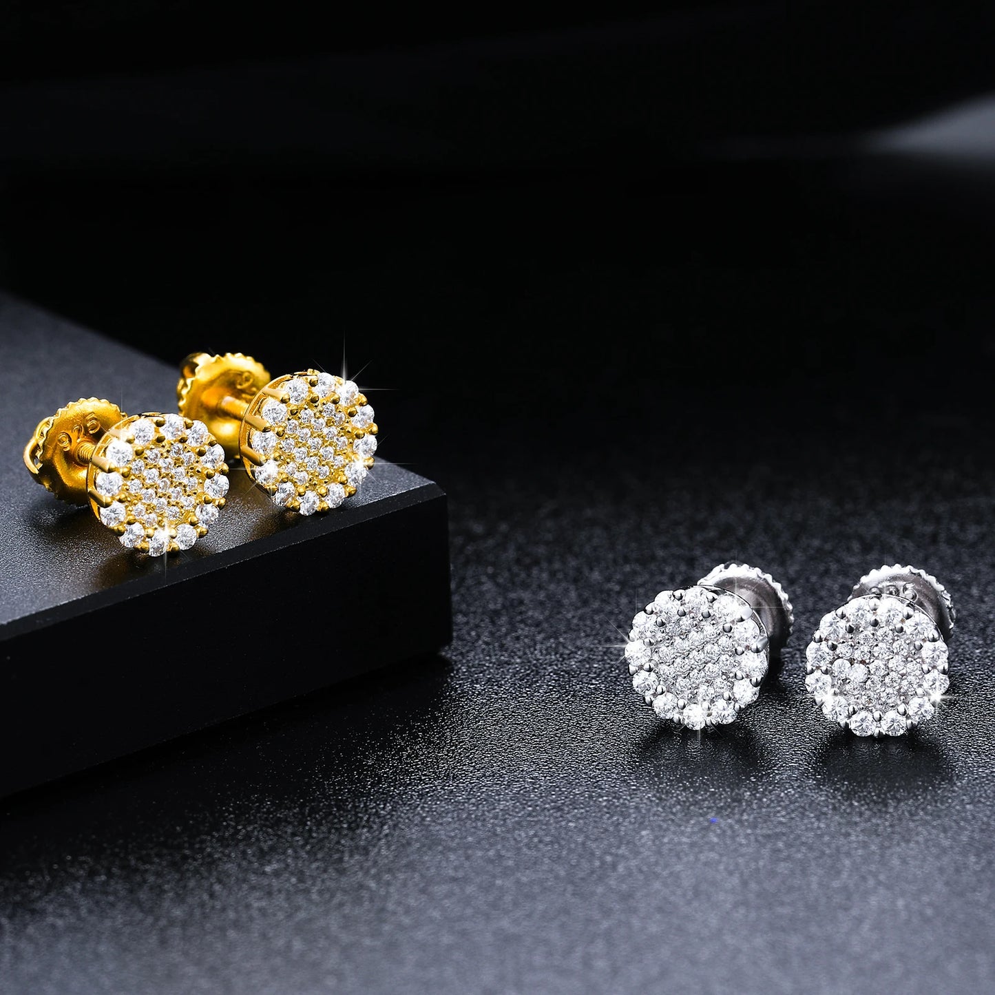 Real 925 Sterling Silver Round Cut D Color Moissanite Diamond Halo Stud Earrings For Women Hip Hop Jewelry Passed Diamond Test