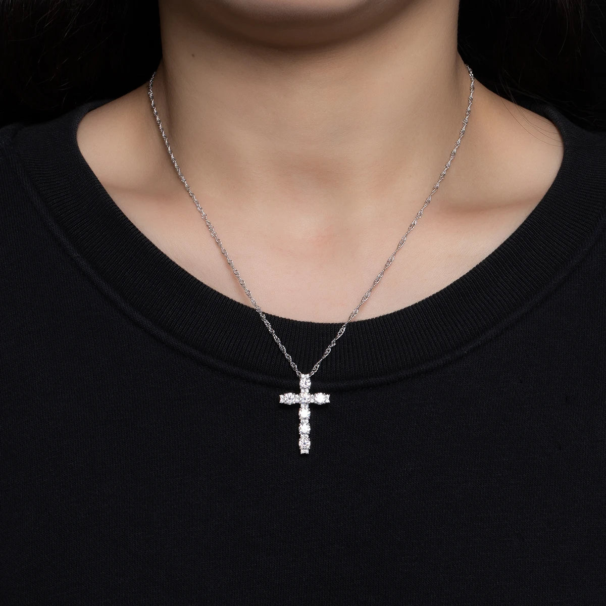 AnuJewel 4MM 2.1 Carat D Color Moissanite Diamond Cross Pendant Necklace 925 Sterling Silver 18K Gold Plated Customs Jewelry