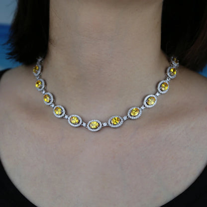 New Iced Out Bling Hip Hop Oval CZ Paved Sparking Colorful Stone Necklace Tennis Rainbow Zircon Choker Women Jewelry