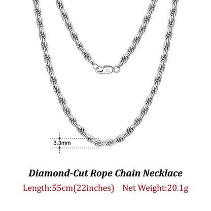 ORSA JEWELS Solid 925 Sterling Silver 2.3/3.3mm Diamond-Cut Rope Chain Necklace for Women Men fashion Neck Chain Jewelry SC29