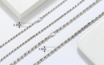ORSA JEWELS Solid 925 Sterling Silver 2.3/3.3mm Diamond-Cut Rope Chain Necklace for Women Men fashion Neck Chain Jewelry SC29