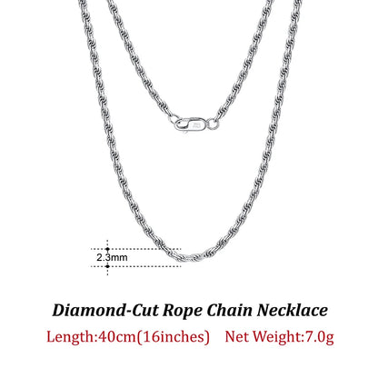 ORSA JEWELS Solid 925 Sterling Silver 2.3/3.3mm Diamond-Cut Rope Chain Necklace for Women Men fashion Neck Chain Jewelry SC29