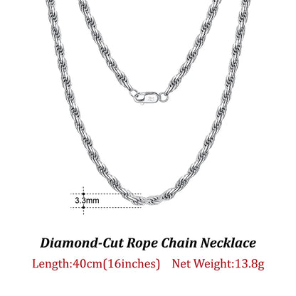 ORSA JEWELS Solid 925 Sterling Silver 2.3/3.3mm Diamond-Cut Rope Chain Necklace for Women Men fashion Neck Chain Jewelry SC29