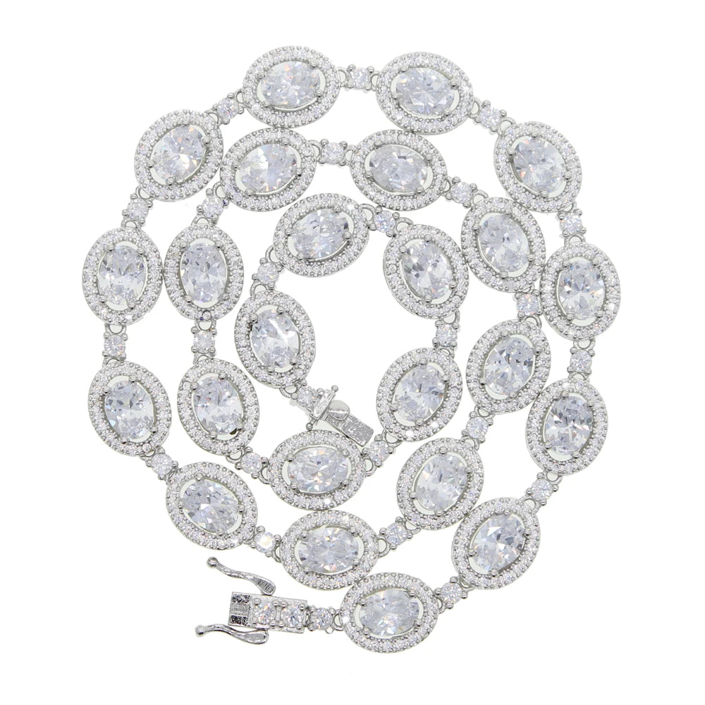 New Iced Out Bling Hip Hop Oval CZ Paved Sparking Colorful Stone Necklace Tennis Rainbow Zircon Choker Women Jewelry
